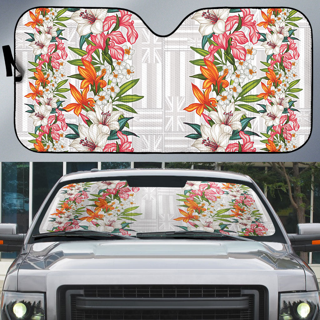 Hawaii Tropical Twist Lei Auto Sun Shade Hawaiian Flag Motif LT9 White - Polynesian Pride