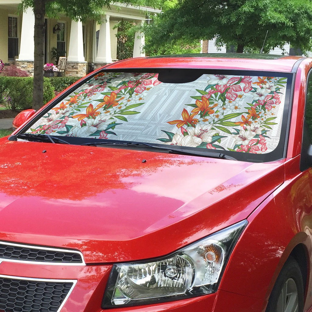 Hawaii Tropical Twist Lei Auto Sun Shade Hawaiian Flag Motif