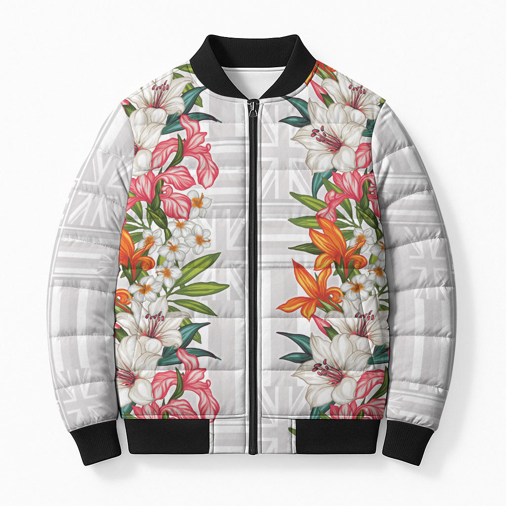 Hawaii Tropical Twist Lei Bomber Puffer Jacket Hawaiian Flag Motif