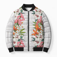Hawaii Tropical Twist Lei Bomber Puffer Jacket Hawaiian Flag Motif