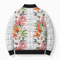 Hawaii Tropical Twist Lei Bomber Puffer Jacket Hawaiian Flag Motif