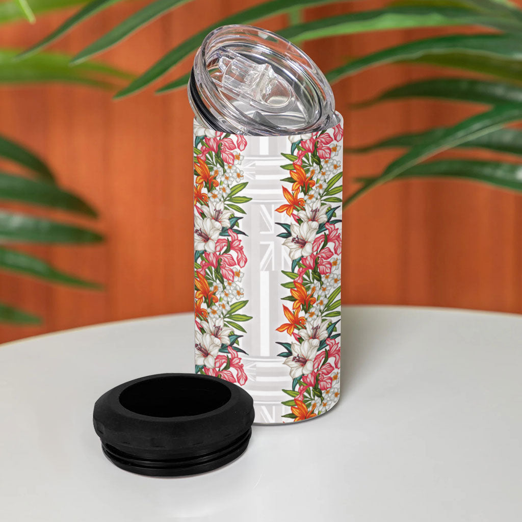 Hawaii Tropical Twist Lei 4 in 1 Can Cooler Tumbler Hawaiian Flag Motif