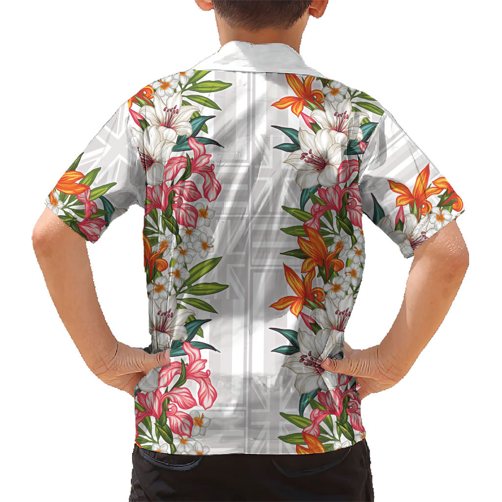 Hawaii Tropical Twist Lei Family Matching Off The Shoulder Long Sleeve Dress and Hawaiian Shirt Hawaiian Flag Motif