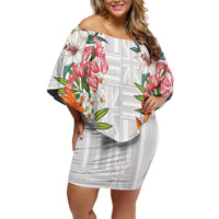 Hawaii Tropical Twist Lei Family Matching Off Shoulder Short Dress and Hawaiian Shirt Hawaiian Flag Motif