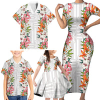 Hawaii Tropical Twist Lei Family Matching Short Sleeve Bodycon Dress and Hawaiian Shirt Hawaiian Flag Motif