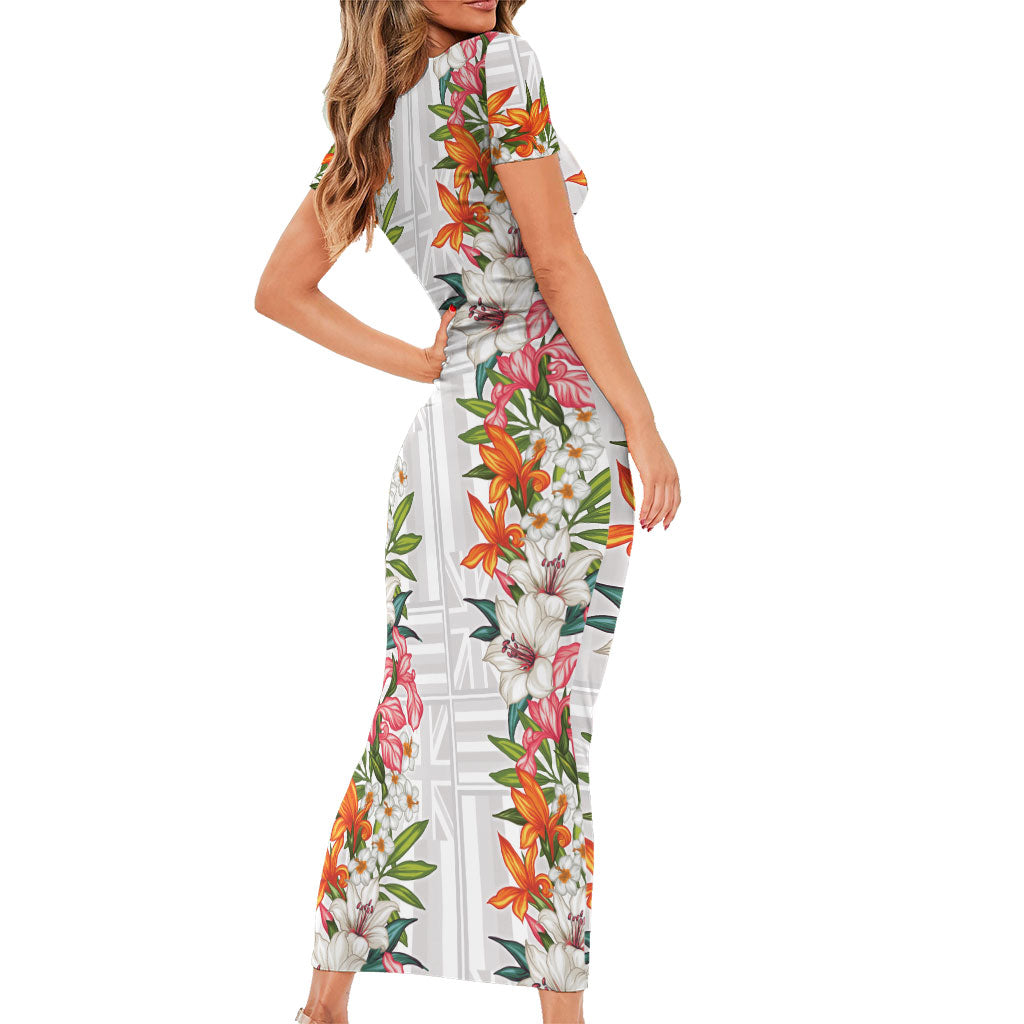 Hawaii Tropical Twist Lei Family Matching Short Sleeve Bodycon Dress and Hawaiian Shirt Hawaiian Flag Motif