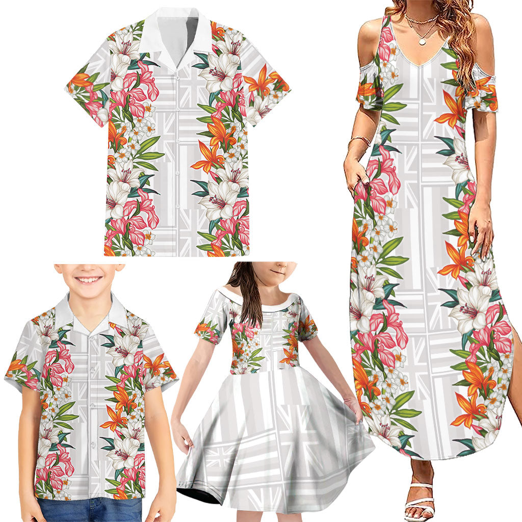 Hawaii Tropical Twist Lei Family Matching Summer Maxi Dress and Hawaiian Shirt Hawaiian Flag Motif