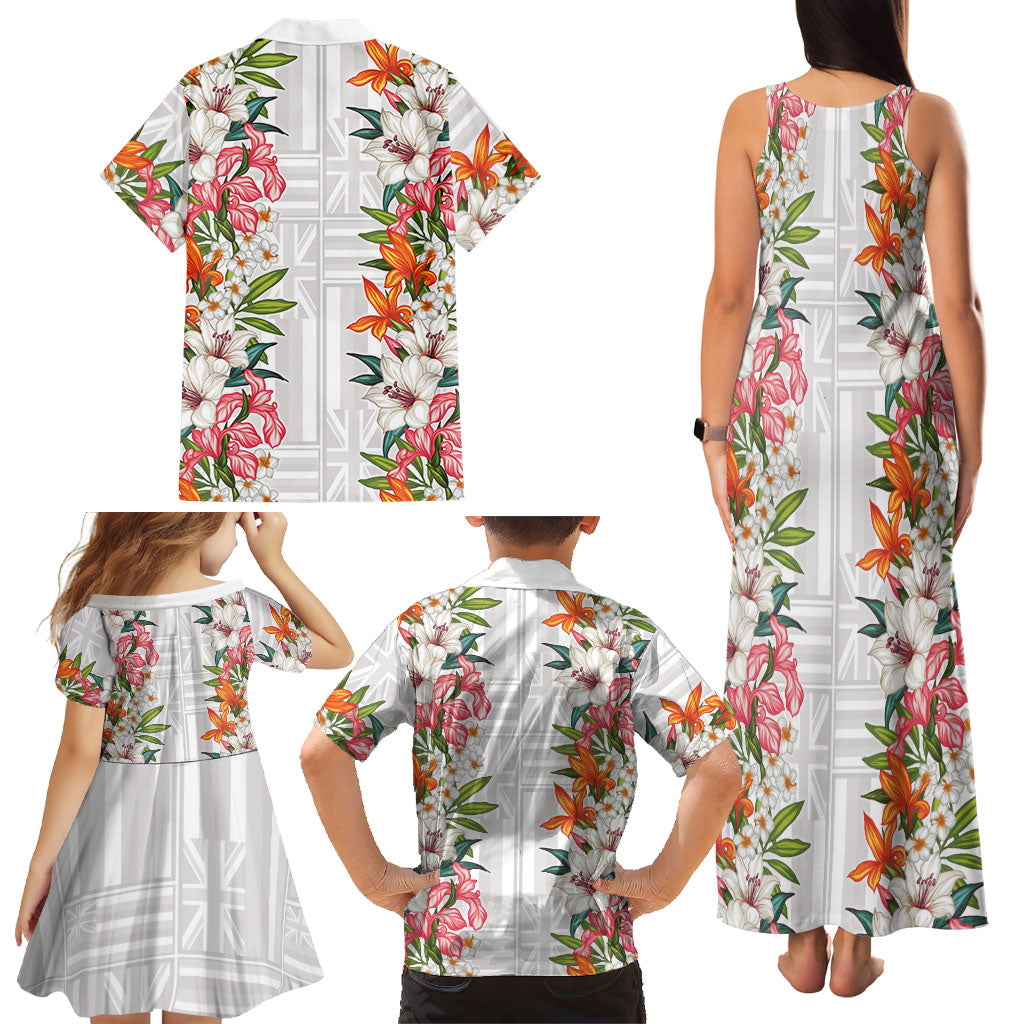 Hawaii Tropical Twist Lei Family Matching Tank Maxi Dress and Hawaiian Shirt Hawaiian Flag Motif