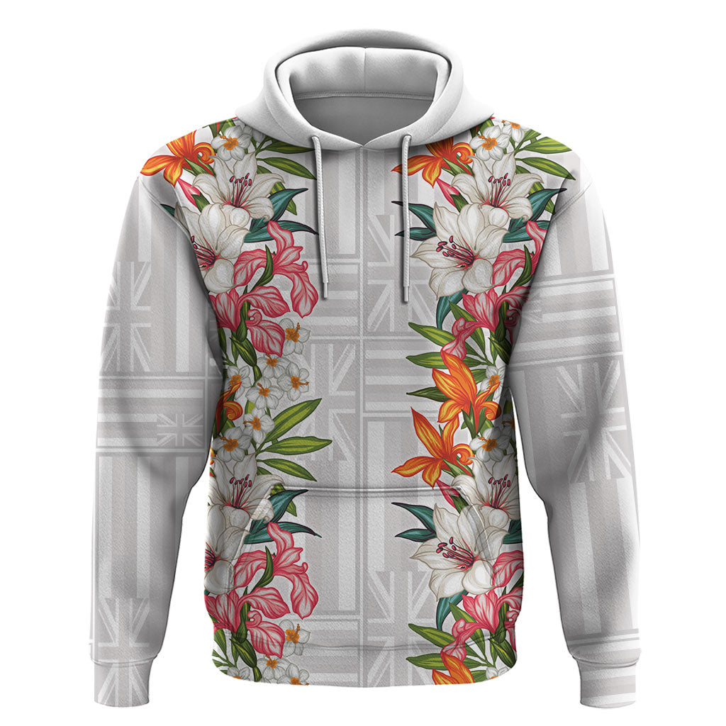 Hawaii Tropical Twist Lei Hoodie Hawaiian Flag Motif LT9 Pullover Hoodie White - Polynesian Pride