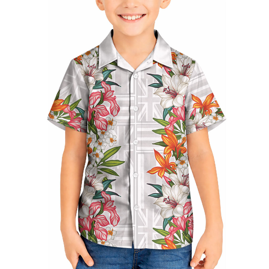 Hawaii Tropical Twist Lei Kid Hawaiian Shirt Hawaiian Flag Motif LT9 Kid White - Polynesian Pride