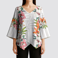 Hawaii Tropical Twist Lei Kimono Sleeve Blouse Hawaiian Flag Motif