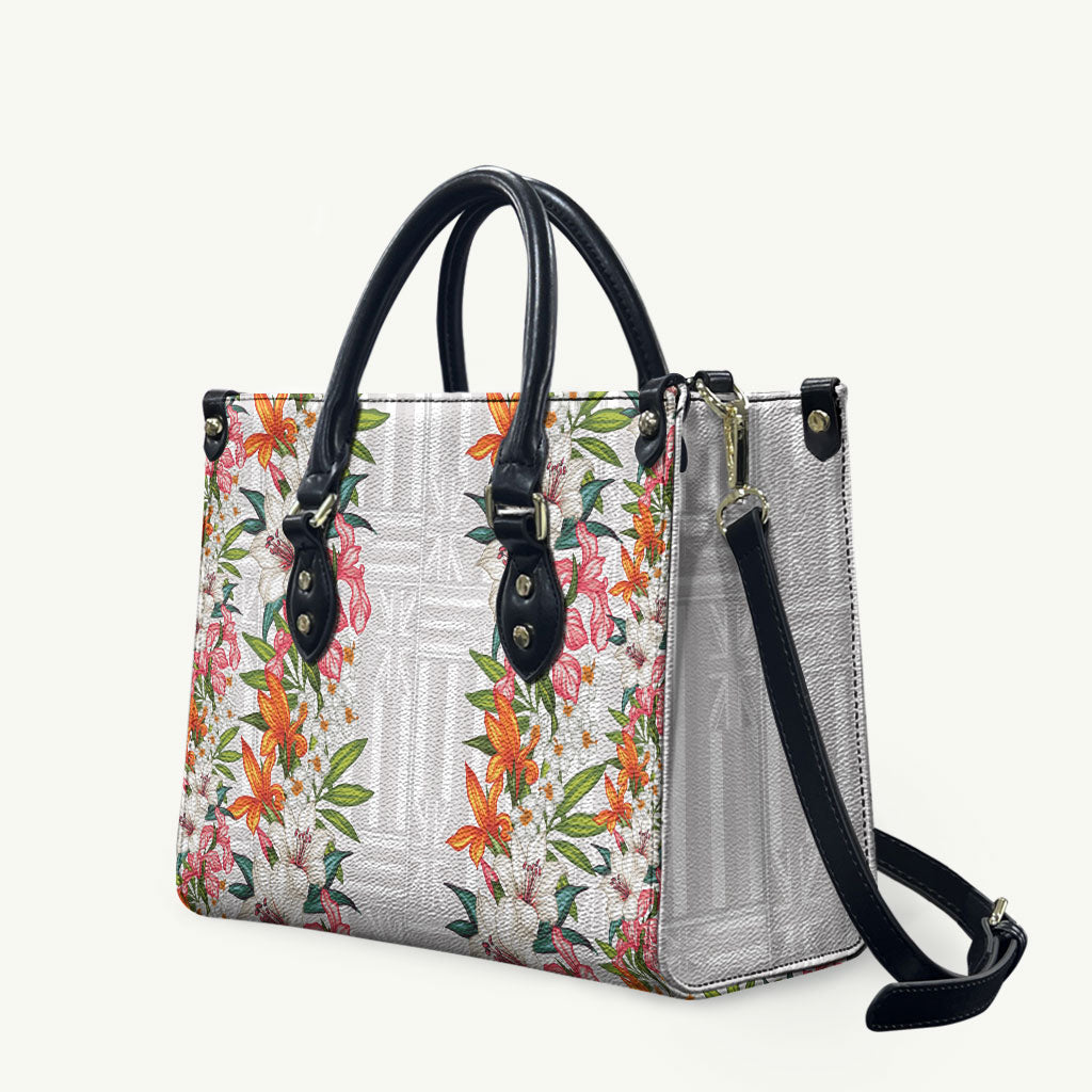 Hawaii Tropical Twist Lei Leather Bag Hawaiian Flag Motif LT9 White - Polynesian Pride