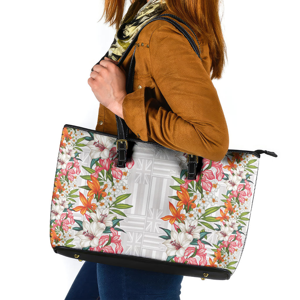 Hawaii Tropical Twist Lei Leather Tote Bag Hawaiian Flag Motif