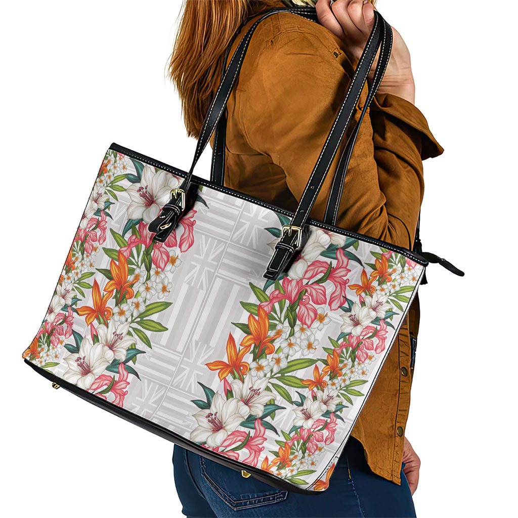 Hawaii Tropical Twist Lei Leather Tote Bag Hawaiian Flag Motif