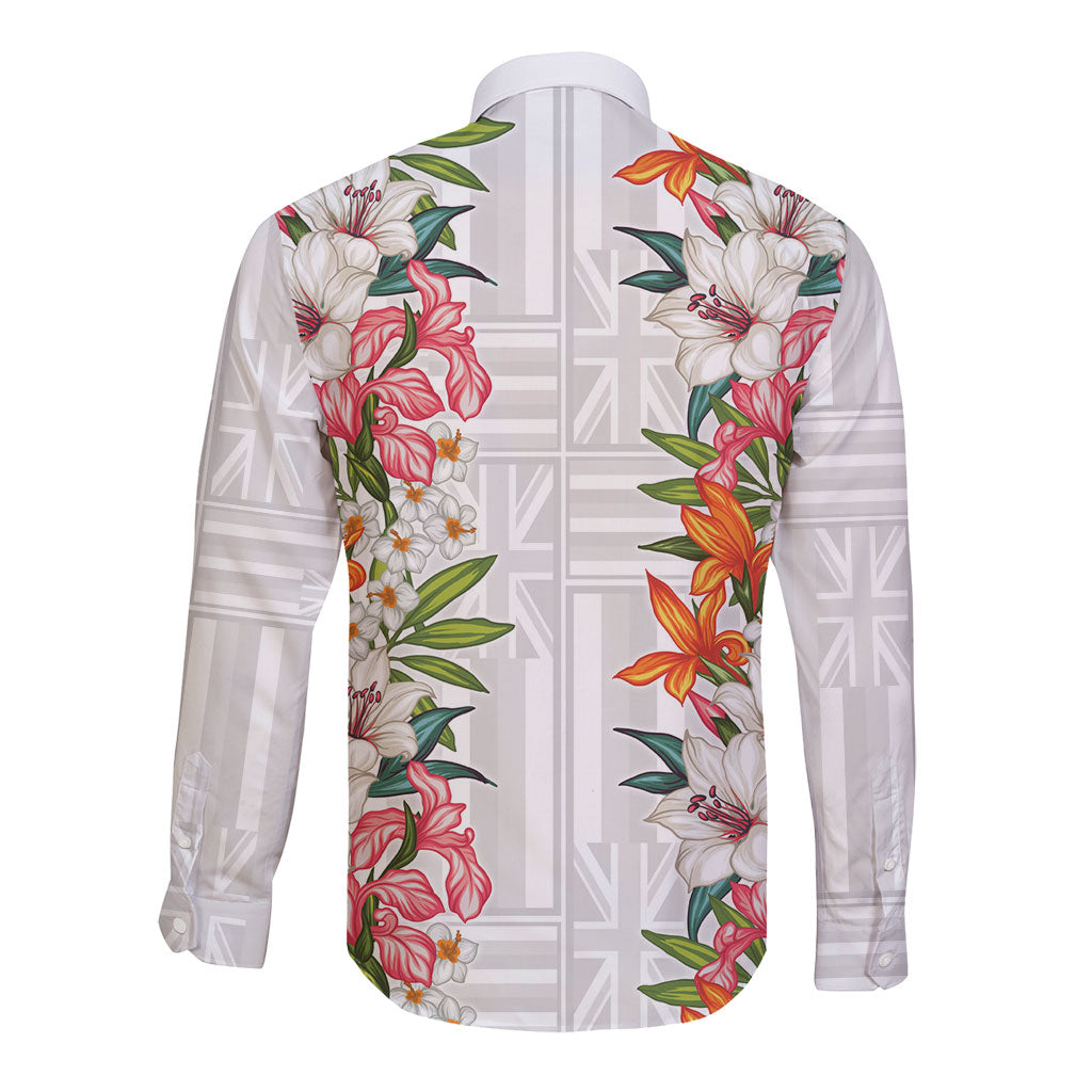 Hawaii Tropical Twist Lei Long Sleeve Button Shirt Hawaiian Flag Motif