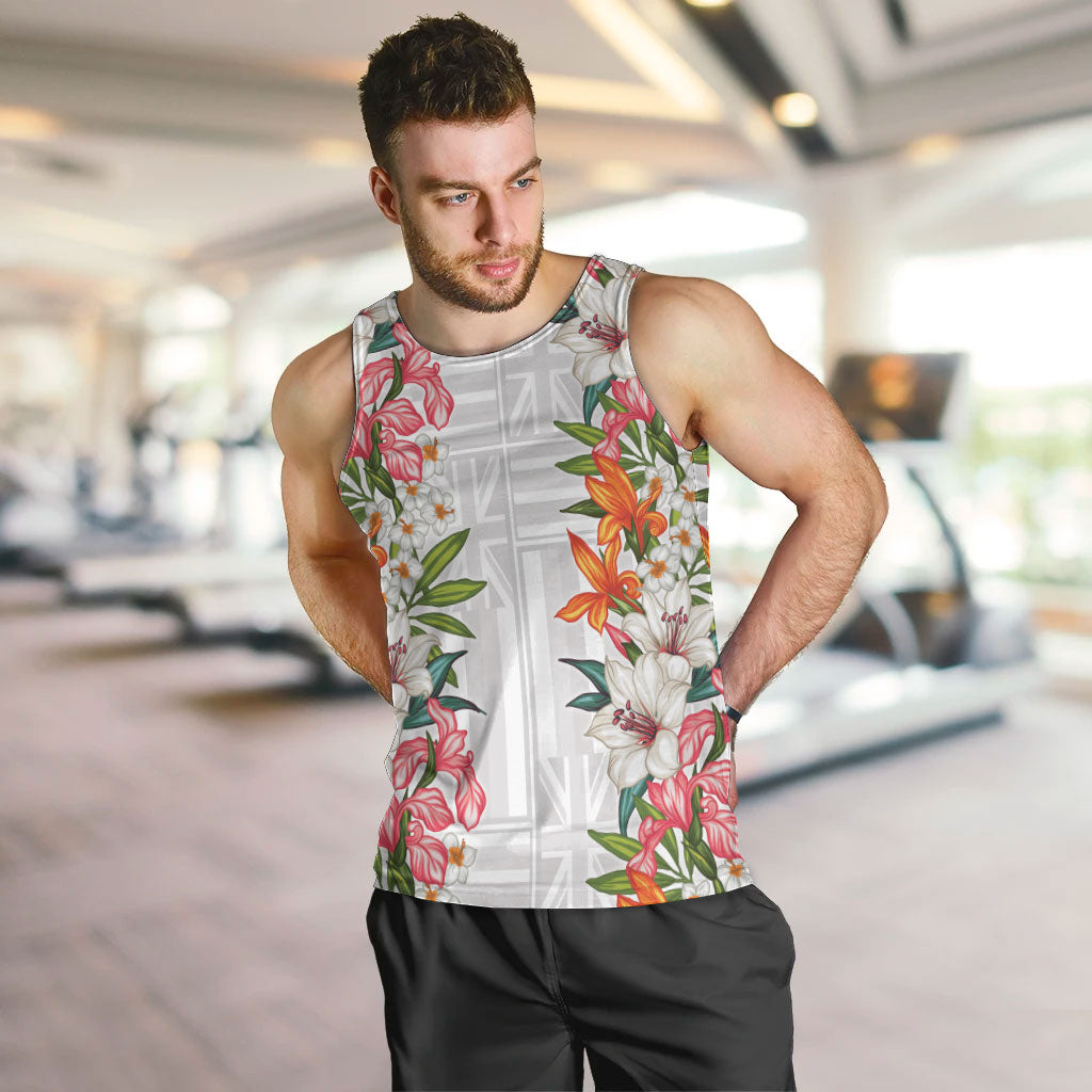 Hawaii Tropical Twist Lei Men Tank Top Hawaiian Flag Motif