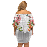 Hawaii Tropical Twist Lei Off Shoulder Short Dress Hawaiian Flag Motif