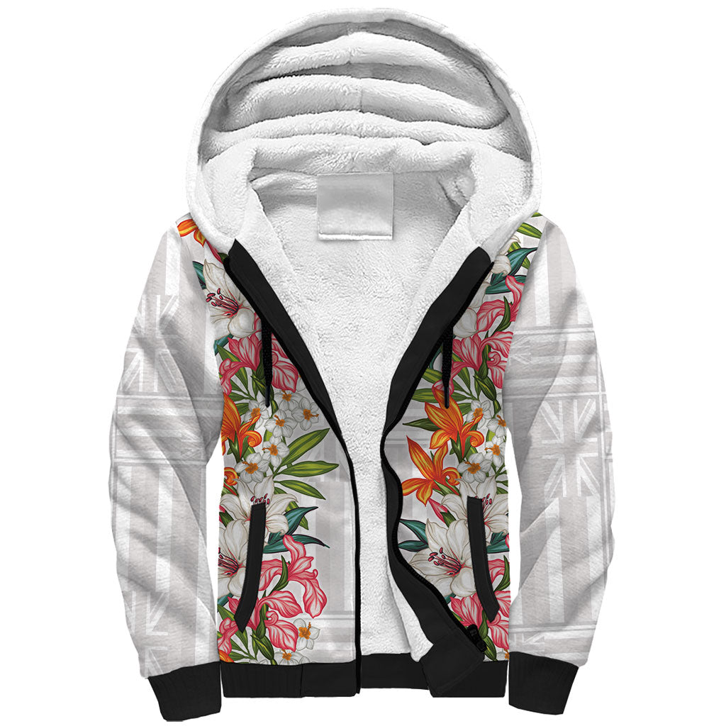 Hawaii Tropical Twist Lei Sherpa Hoodie Hawaiian Flag Motif LT9 Unisex White - Polynesian Pride