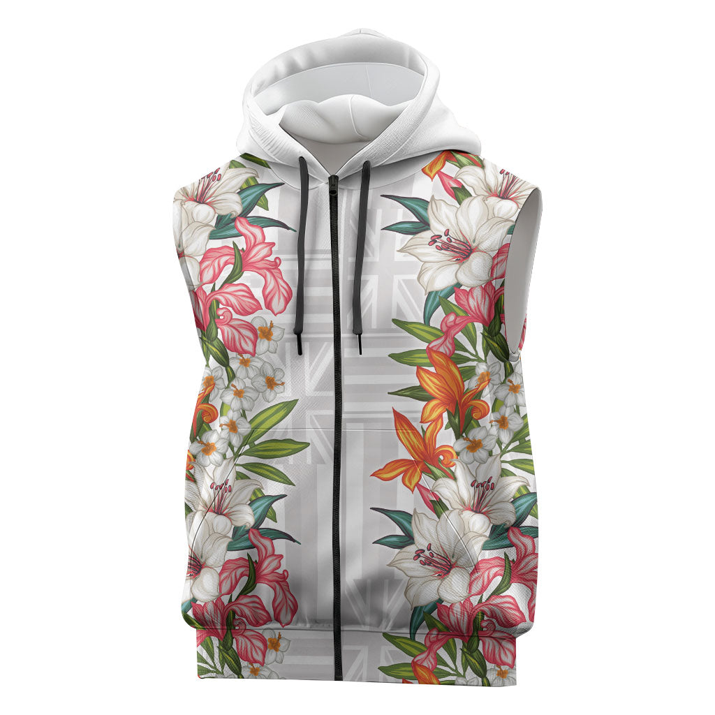 Hawaii Tropical Twist Lei Sleeveless Zip Hoodie Hawaiian Flag Motif LT9 White - Polynesian Pride