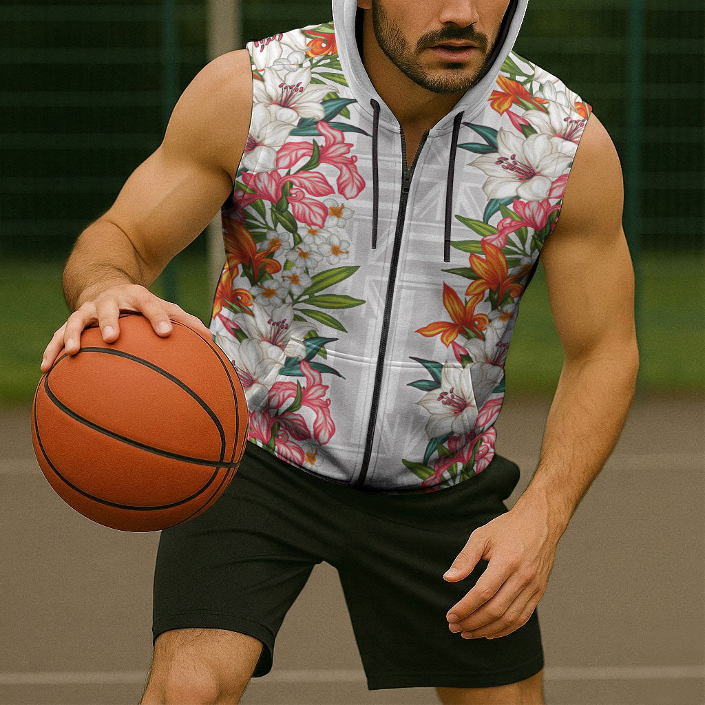 Hawaii Tropical Twist Lei Sleeveless Zip Hoodie Hawaiian Flag Motif
