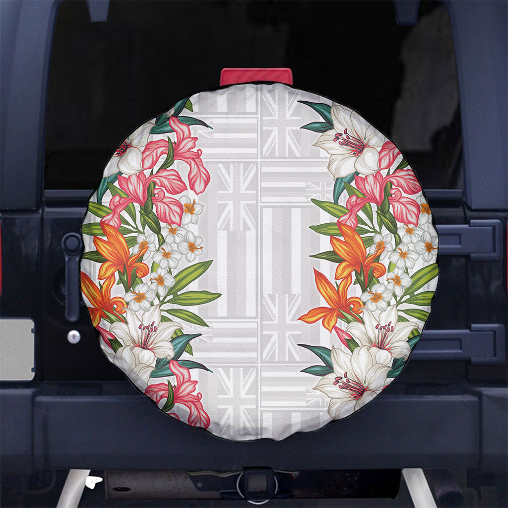 Hawaii Tropical Twist Lei Spare Tire Cover Hawaiian Flag Motif LT9 No hole White - Polynesian Pride