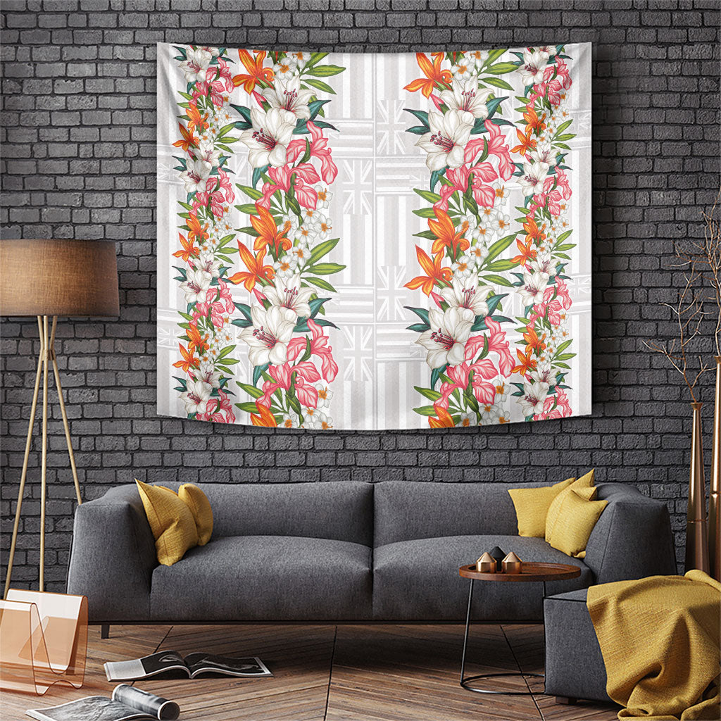 Hawaii Tropical Twist Lei Tapestry Hawaiian Flag Motif LT9 White - Polynesian Pride
