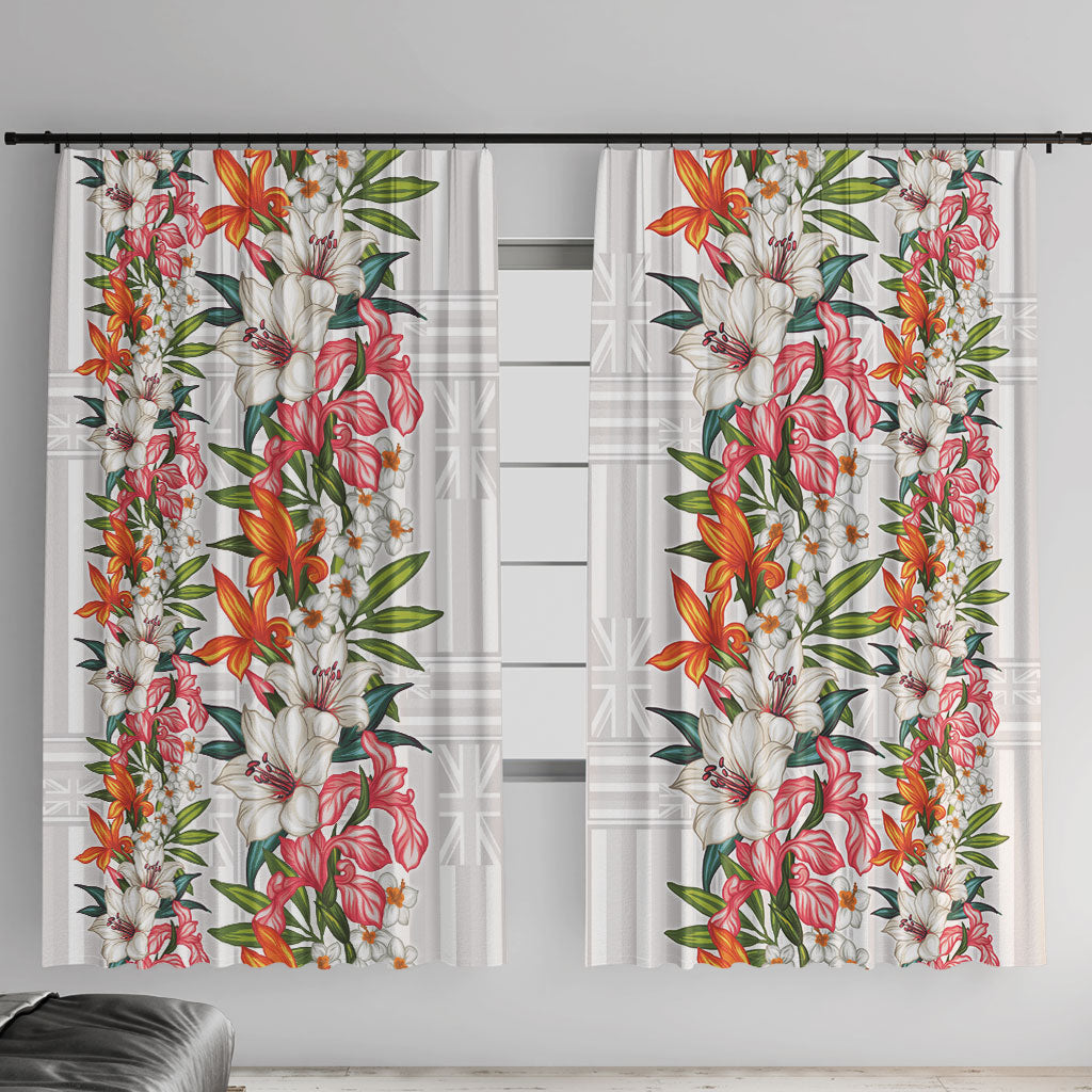 Hawaii Tropical Twist Lei Window Curtain Hawaiian Flag Motif LT9 With Hooks White - Polynesian Pride