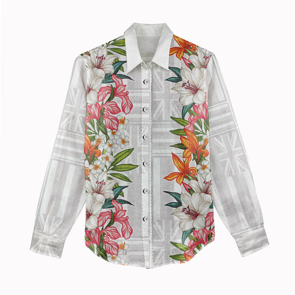 Hawaii Tropical Twist Lei Women Casual Shirt Hawaiian Flag Motif