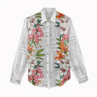 Hawaii Tropical Twist Lei Women Casual Shirt Hawaiian Flag Motif
