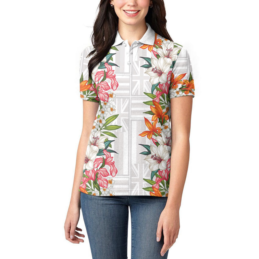 Hawaii Tropical Twist Lei Women Polo Shirt Hawaiian Flag Motif