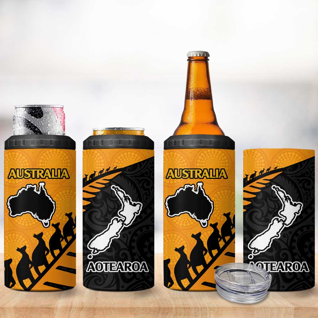 Australia New Zealand Rugby 4 in 1 Can Cooler Tumbler Aboriginal Wallabies and Maori Black Fern Gold Vibe