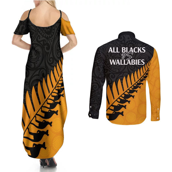 Australia Wallabies and Aotearoa Rugby Long Sleeve Shirt Kangaroo Black Fern Maori Gradient Vibe LT9