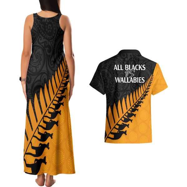 Custom Australia Wallabies and Aotearoa Rugby Mermaid Dress Kangaroo Black Fern Maori Gold Vibe LT9 main image 0