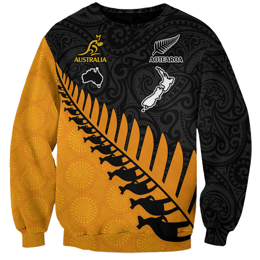 Australia Wallabies and Aotearoa Rugby Sweatshirt Kangaroo Black Fern Maori Gold Vibe LT9 Unisex Gold - Polynesian Pride