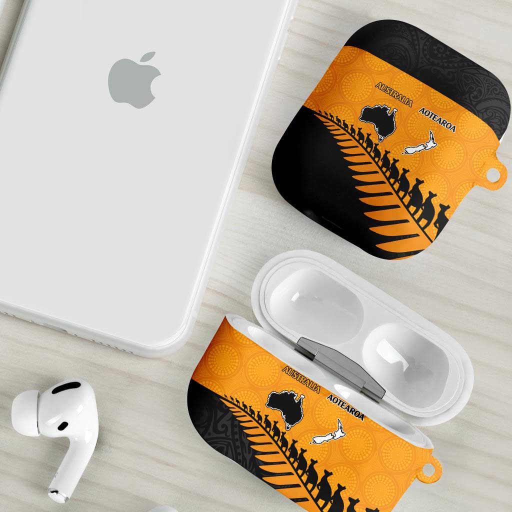 Australia New Zealand Rugby AirPods Case Gold Aboriginal Wallabies and Maori Black Fern - Polynesian Pride