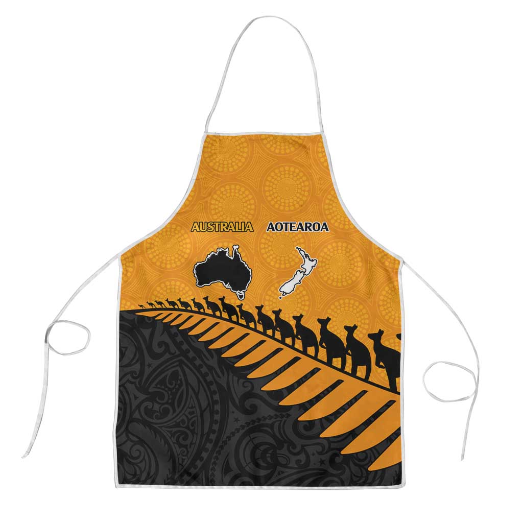 Australia New Zealand Rugby Apron Gold Aboriginal Wallabies and Maori Black Fern - Polynesian Pride