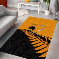 Australia New Zealand Rugby Area Rug Gold Aboriginal Wallabies and Maori Black Fern - Polynesian Pride