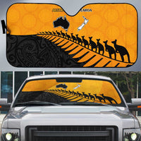 Australia New Zealand Rugby Auto Sun Shade Gold Aboriginal Wallabies and Maori Black Fern - Polynesian Pride