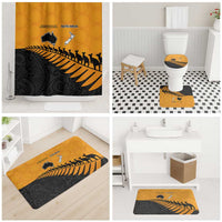Australia New Zealand Rugby Bathroom Set Gold Aboriginal Wallabies and Maori Black Fern - Polynesian Pride