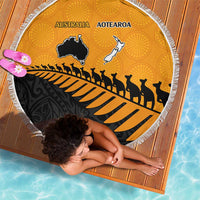 Australia New Zealand Rugby Beach Blanket Gold Aboriginal Wallabies and Maori Black Fern - Polynesian Pride