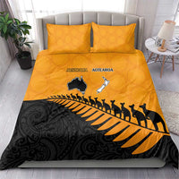 Australia New Zealand Rugby Bedding Set Gold Aboriginal Wallabies and Maori Black Fern - Polynesian Pride