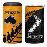 Australia New Zealand Rugby 4 in 1 Can Cooler Tumbler Gold Aboriginal Wallabies and Maori Black Fern - Polynesian Pride