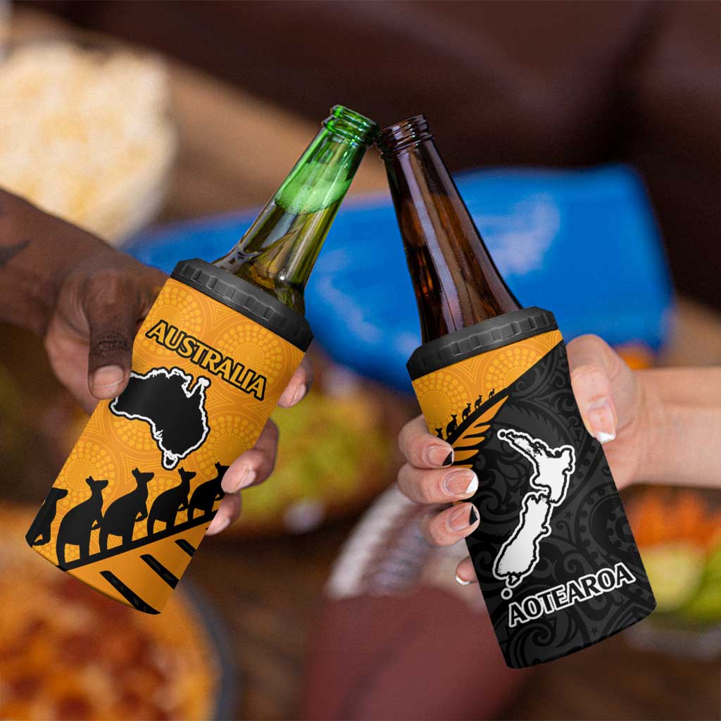 Australia New Zealand Rugby 4 in 1 Can Cooler Tumbler Gold Aboriginal Wallabies and Maori Black Fern - Polynesian Pride