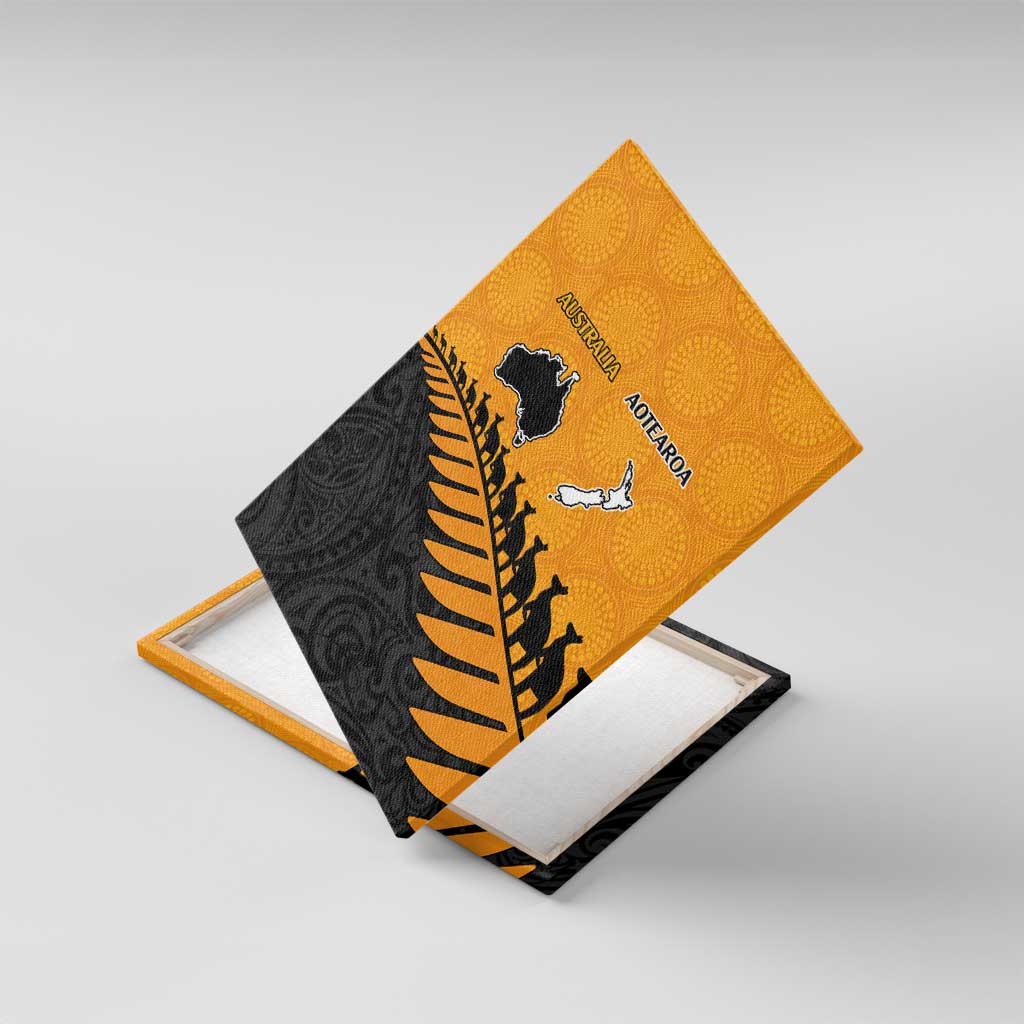 Australia New Zealand Rugby Canvas Wall Art Gold Aboriginal Wallabies and Maori Black Fern - Polynesian Pride