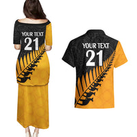 Custom Australia Wallabies and Aotearoa Rugby Couples Matching Puletasi Dress and Hawaiian Shirt Kangaroo Black Fern Maori Gold Vibe LT9 - Polynesian Pride