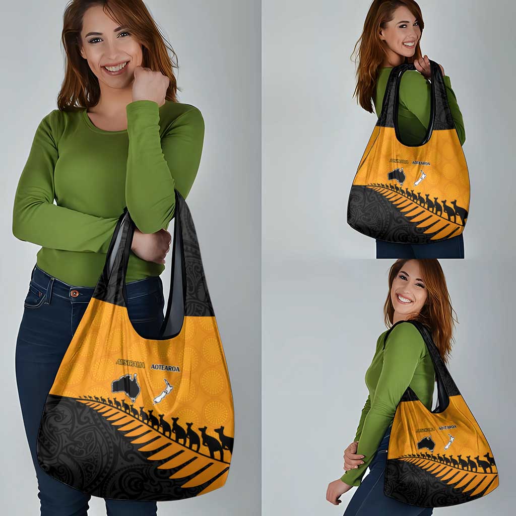 Australia New Zealand Rugby Grocery Bag Gold Aboriginal Wallabies and Maori Black Fern - Polynesian Pride