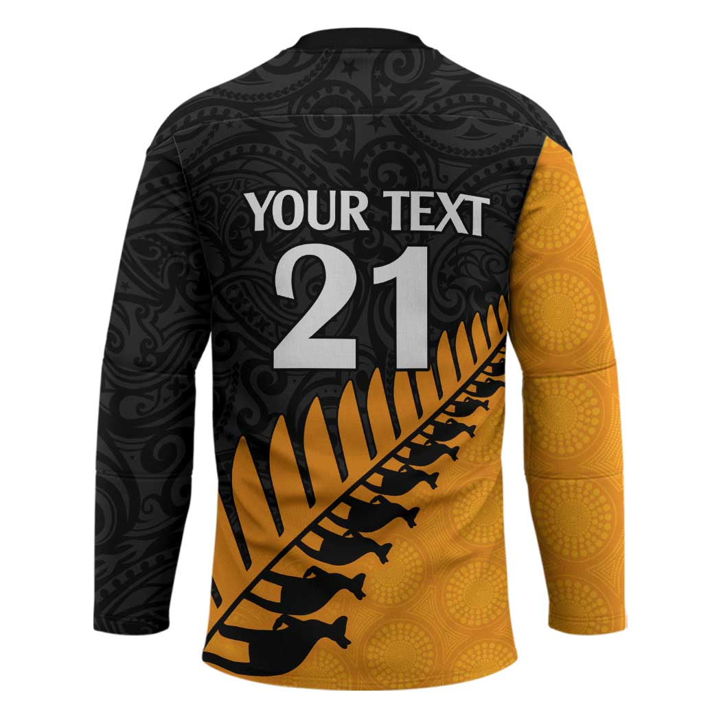 Australia New Zealand Rugby Hockey Jersey Gold Aboriginal Wallabies and Maori Black Fern - Polynesian Pride
