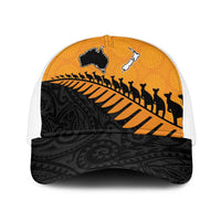 Australia New Zealand Rugby Mesh Trucker Cap Gold Aboriginal Wallabies and Maori Black Fern - Polynesian Pride