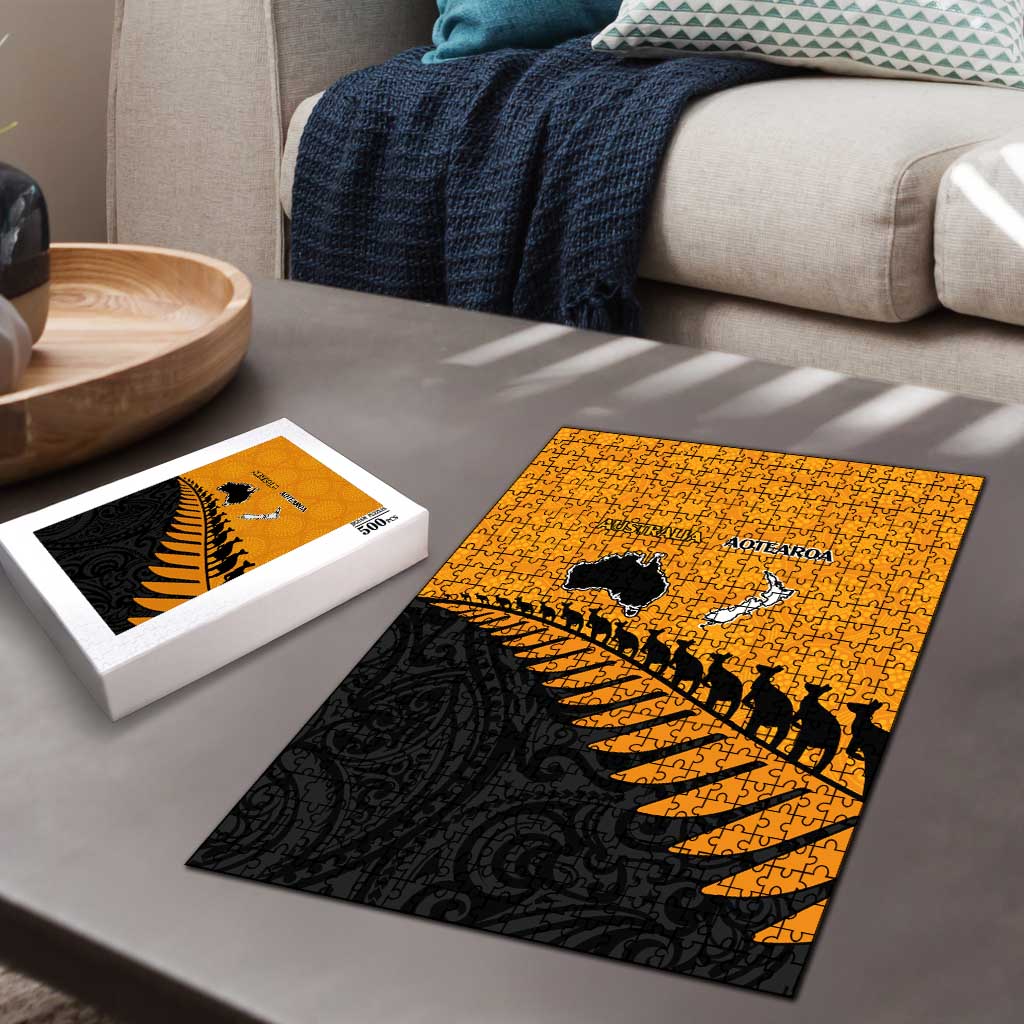 Australia New Zealand Rugby Puzzle Gold Aboriginal Wallabies and Maori Black Fern - Polynesian Pride