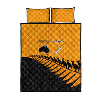 Australia New Zealand Rugby Quilt Bed Set Gold Aboriginal Wallabies and Maori Black Fern - Polynesian Pride